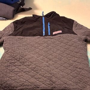 Vineyard Vines Black and Gray Quilted Pullover with Blue Zipper